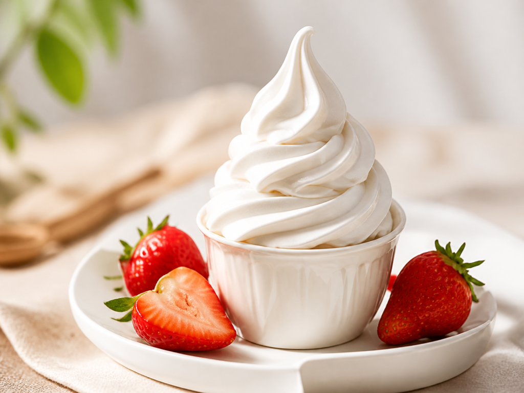 Vanilla soft serve with strawberries
